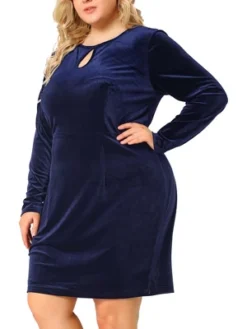 Agnes Orinda Women's Plus Size Velvet Bodycon Keyhole Party Mini Dress -Agnes Sales Store GUEST fea587c2 60dc 4509 b13e 33e5380ef132