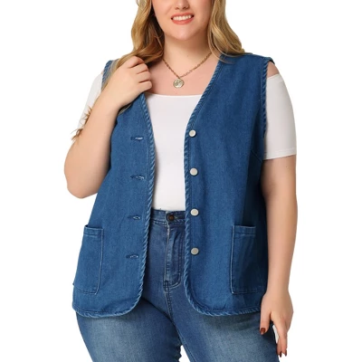 Agnes Orinda Women's Plus Size Sleeveless Denim Button Down V Neck Jean Vest 6 Agnes Orinda Women's Plus Size Sleeveless Denim Button Down V Neck Jean Vest - Image 6