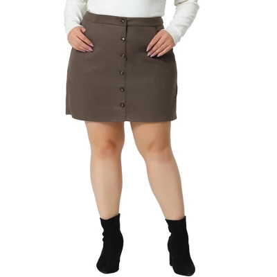 Agnes Orinda Women's Plus Size Faux Suede Button Up High Waist Mini Skirts With Pockets 1 Agnes Orinda Women's Plus Size Faux Suede Button Up High Waist Mini Skirts With Pockets